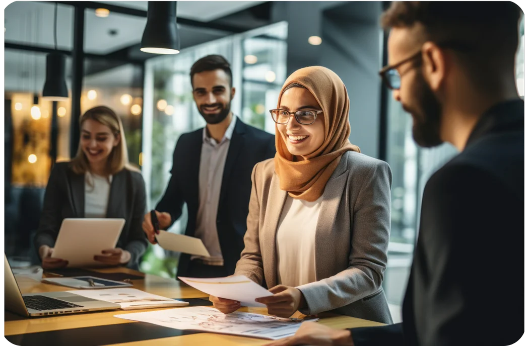 Team managing inventory in a modern office setting